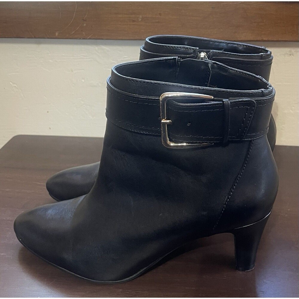Bandolino Black Leather Ankle Boots With Side Buckle Size 9.5